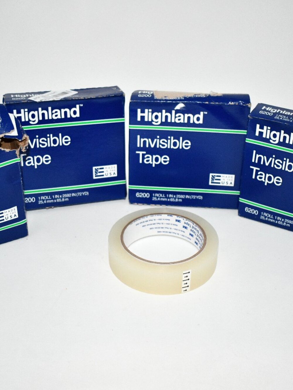 3M Highland Invisible Tape, 1" x 72 Yards, Matte, 3" Core, 6200, Clear, 4 BOXES
